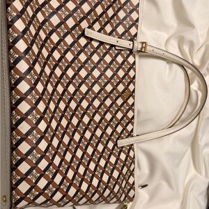 Tory Burch Brown and Cream Checkered Tote
